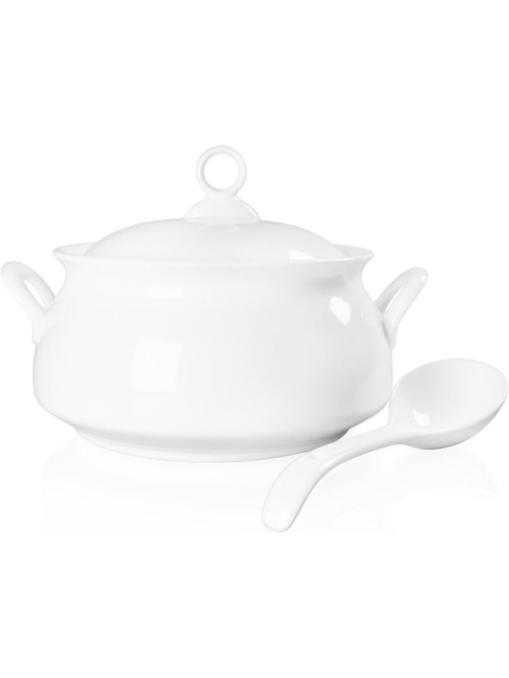 Elegant White Ceramic Serving Bowl Set - French Style Soup Tureen & Dish
